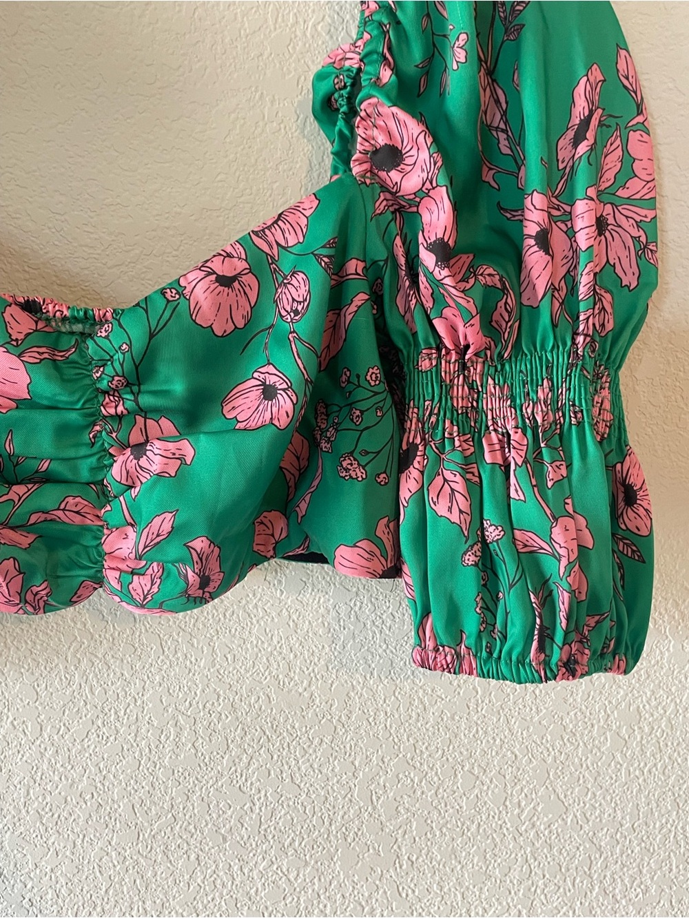 Zara Green Floral Puff-Sleeve Women's Top - Pink Flower Print